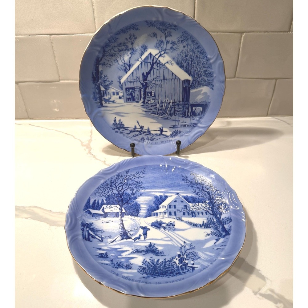 Set of 2 Currier and Ives Decorative Plates – The Old Homestead in Winter